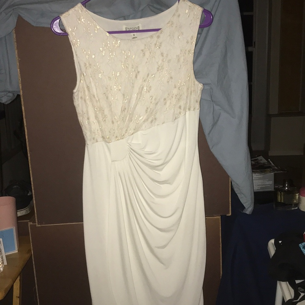 White and gold ribbed dress